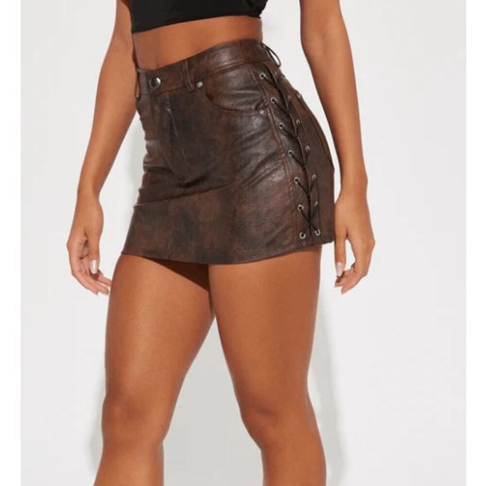 Fashion Nova Leticia Washed Faux Leather Mini Skirt - Brown